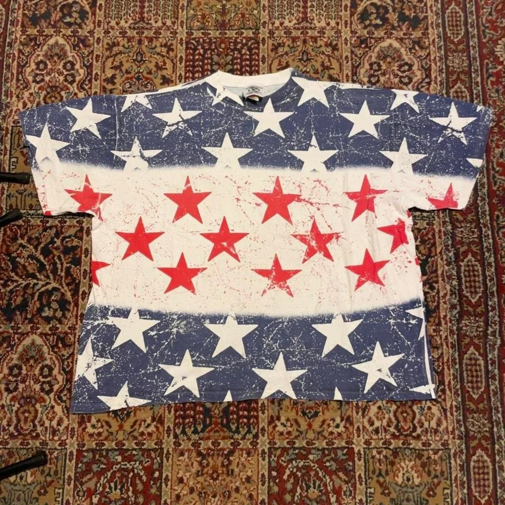 VTG 90s International Design Group striped flag graphic AOP patriotic tshirt XXL